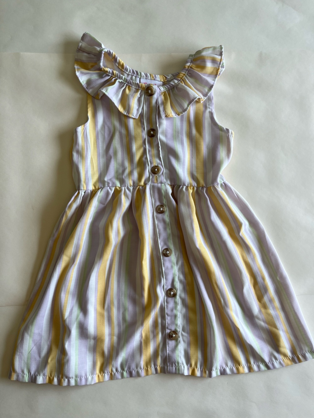 Children's Striped Button-Front Dress - Yellow, Lavender, Light green & White